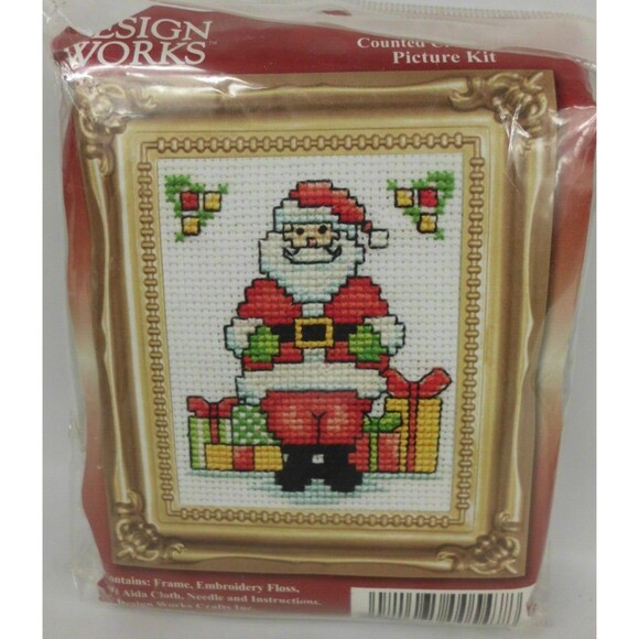 Design Works Cross Stitch Kit Christmas Santa Claus Picture Frame Mat 544 & 547 - Picture 4 of 5